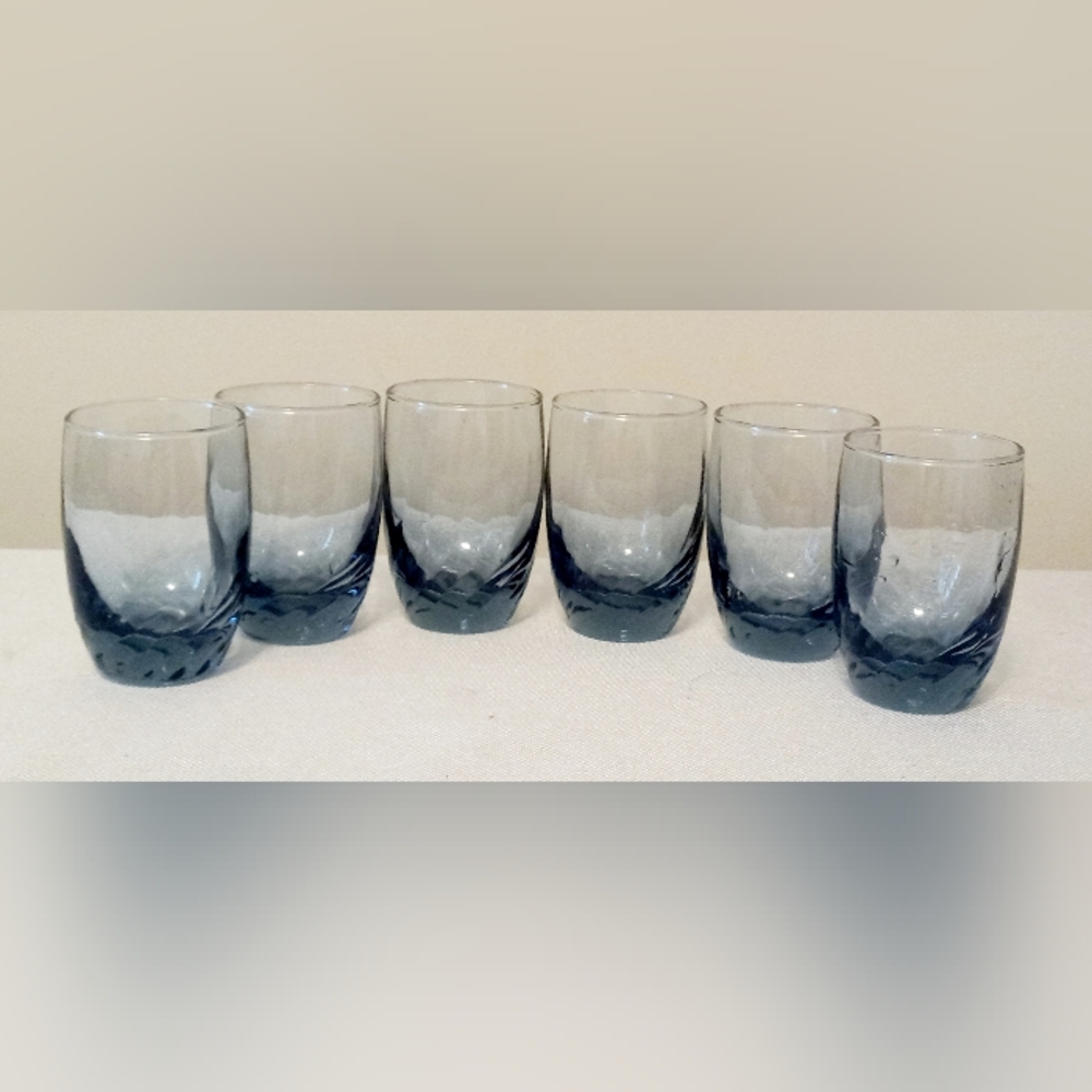 Vtg Libbey Tiara Bleu Optic Swirl Juice Glass Set Of 6.